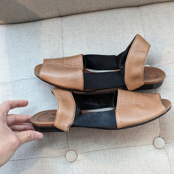 YVES SAINT LAURENT Brown Leather Black Sandals Shoes Slingback Size 8 - Picture 8 of 10